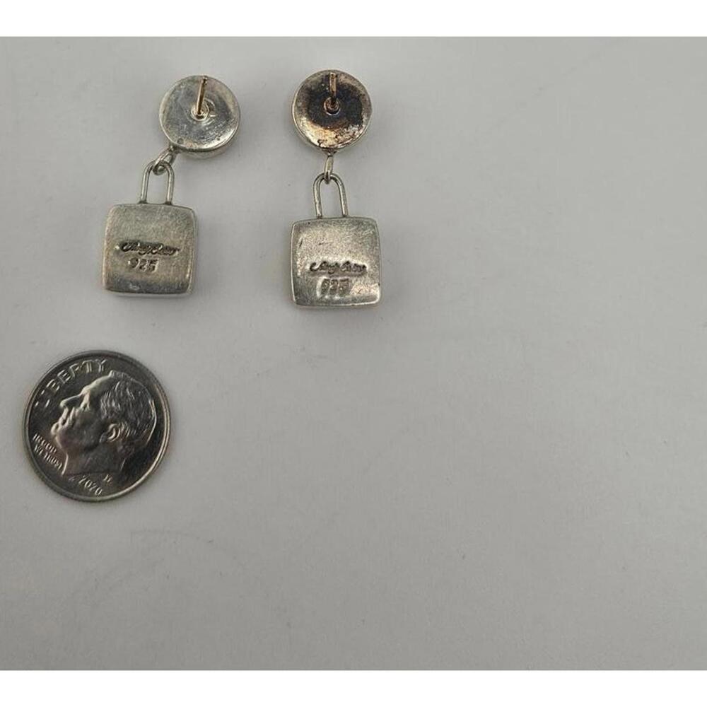 Sterling Silver and red coral or agate stone dangle earrings - Picture 5 of 9